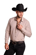 MENS LUXURY BEIGE LONG SLEEVE SHIRT
