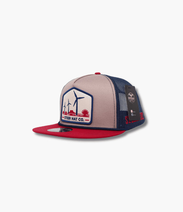 STEERHAT WINDSMILL RED-GREY FLAT CAP