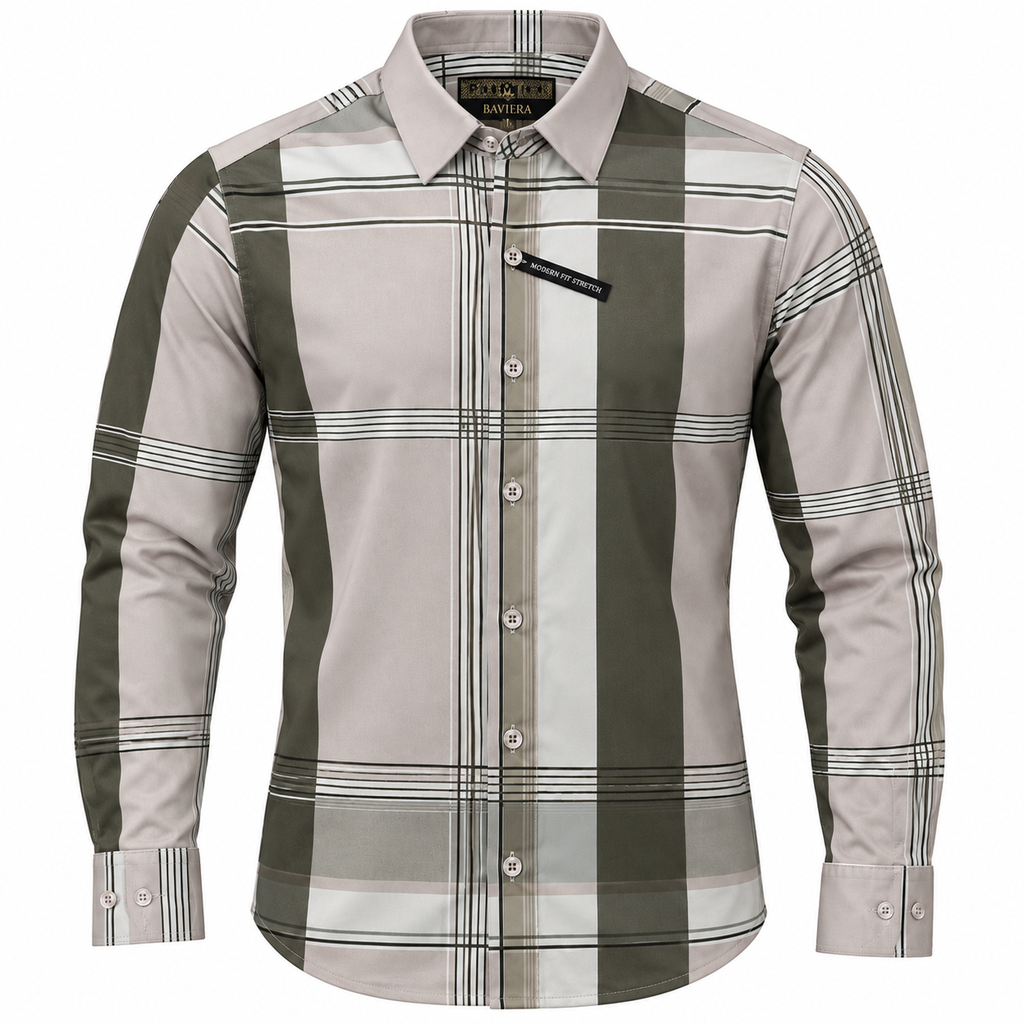MENS PREMIUM 290-14 WESTERN LONG SLEEVE BEIGE-OLIVO SHIRT