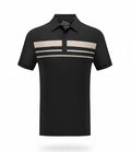 MENS BLACK LUXE STRIPED POLO SHIRT