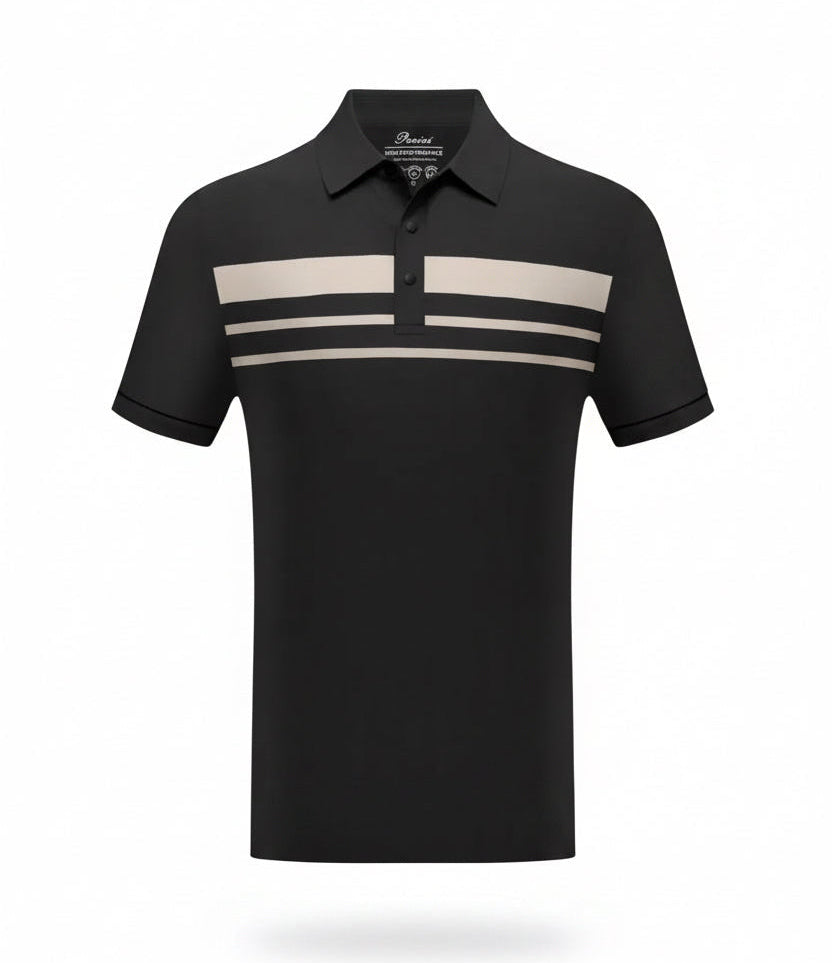 MENS BLACK LUXE STRIPED POLO SHIRT