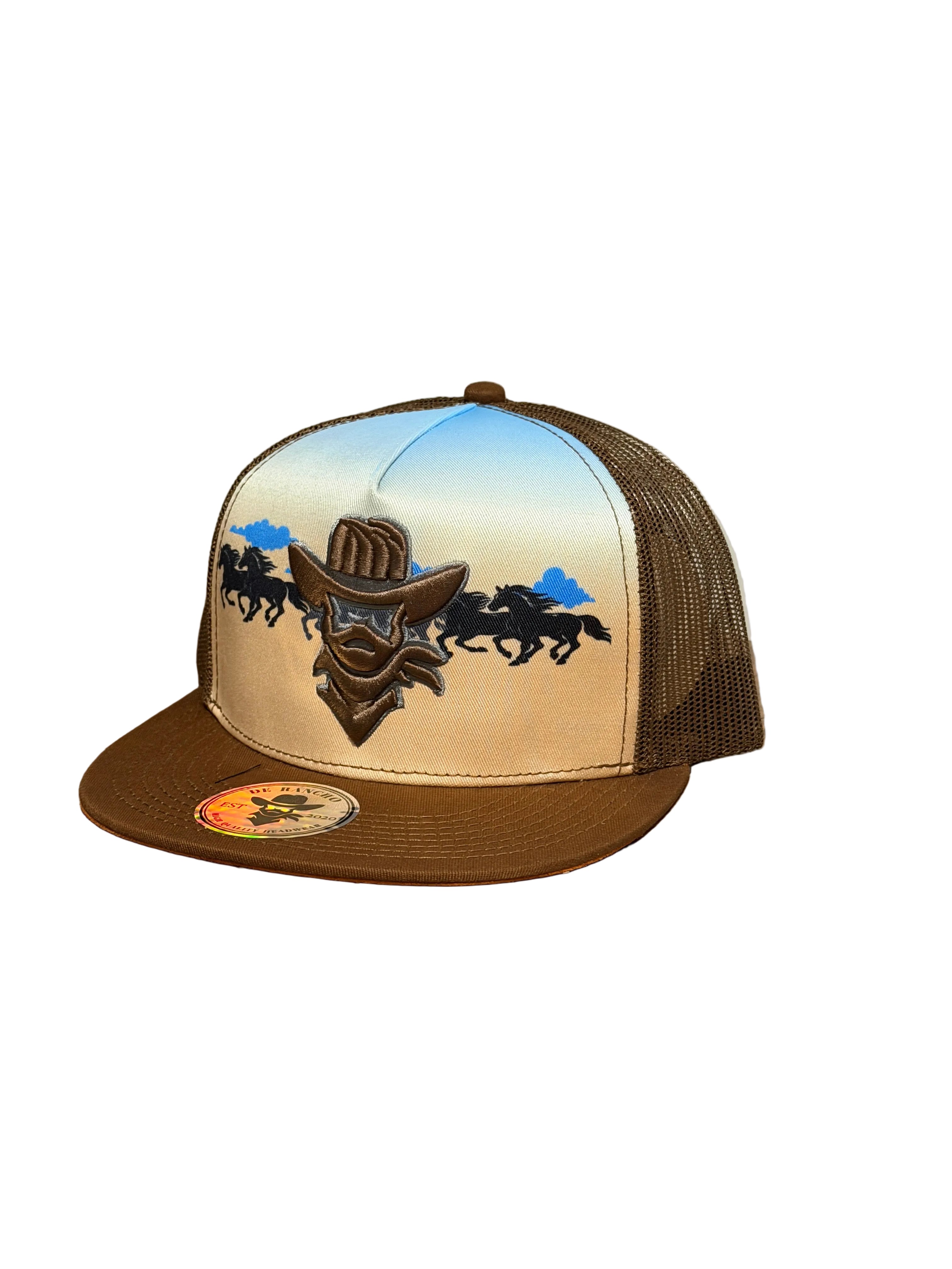 DE RANCHO HORSES BEIGE BROWN CAP