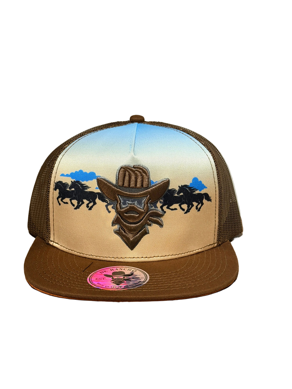DE RANCHO HORSES BEIGE BROWN CAP