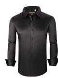 MENS LUXURY STRECH SATIN LONG SLEVE TAILORED FIT BLACK SHIRT