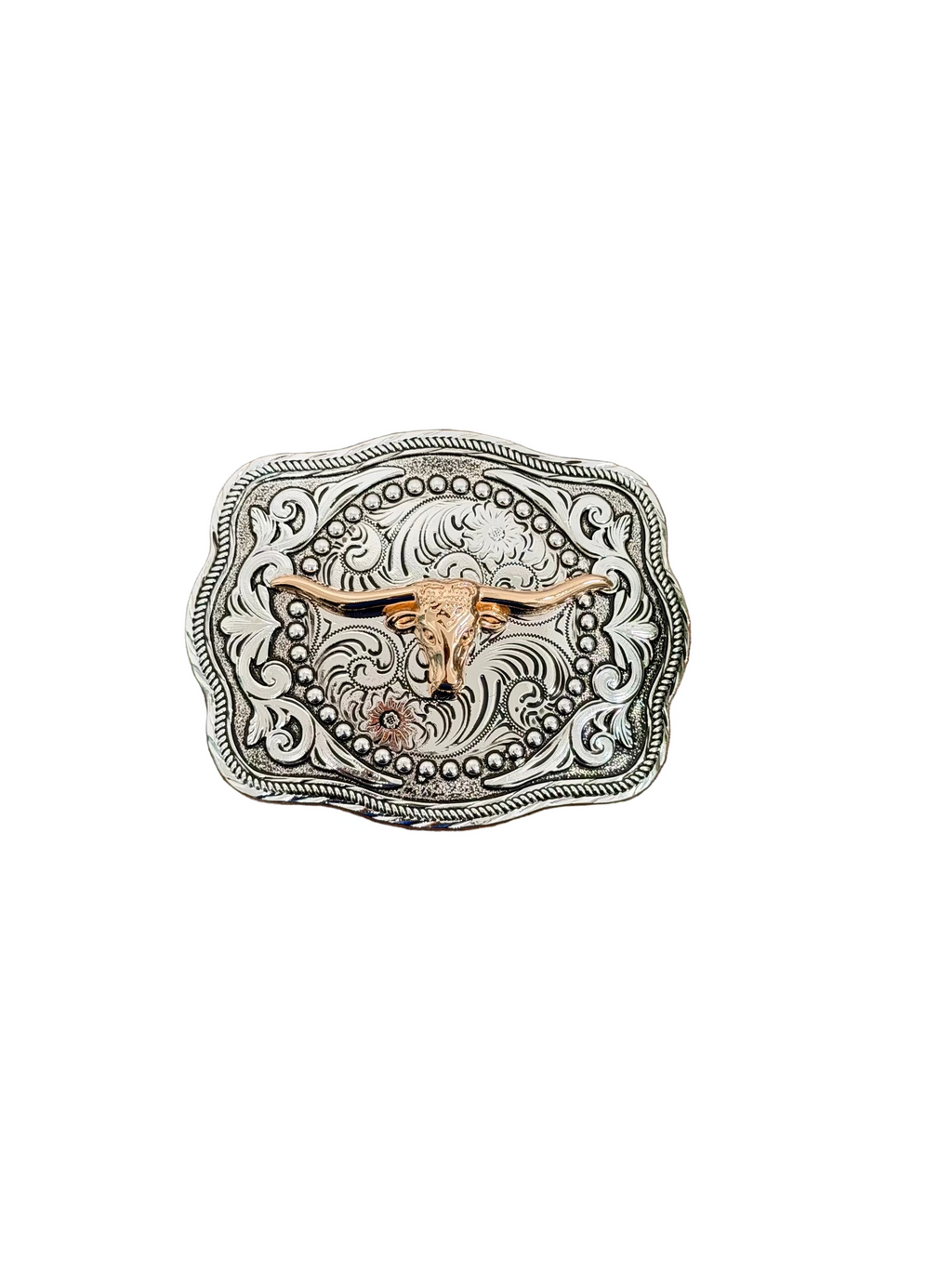 SQUARE SILVER-GOLD BULL'S HORN BUCKLE