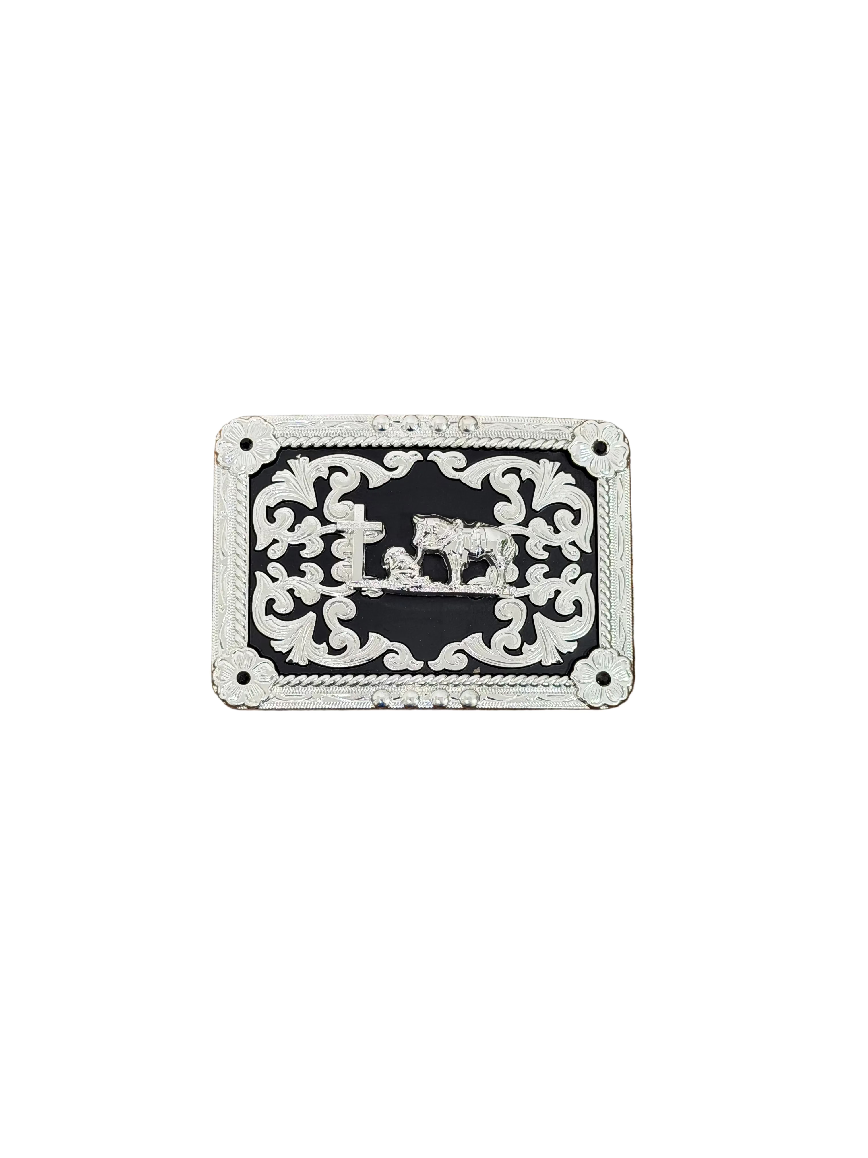 SQUARE SILVER-BLACK JINETE INCADO WITH HORSE BUCKLE