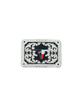 SQUARE TEXAS BULL'S HORN SILVER-BLACK DESING BUCKLE