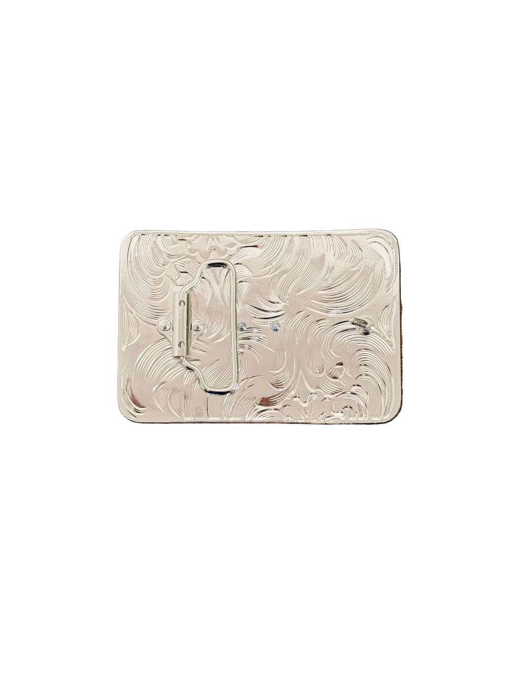 SQUARE TEXAS BULL'S HORN SILVER-BLACK DESING BUCKLE