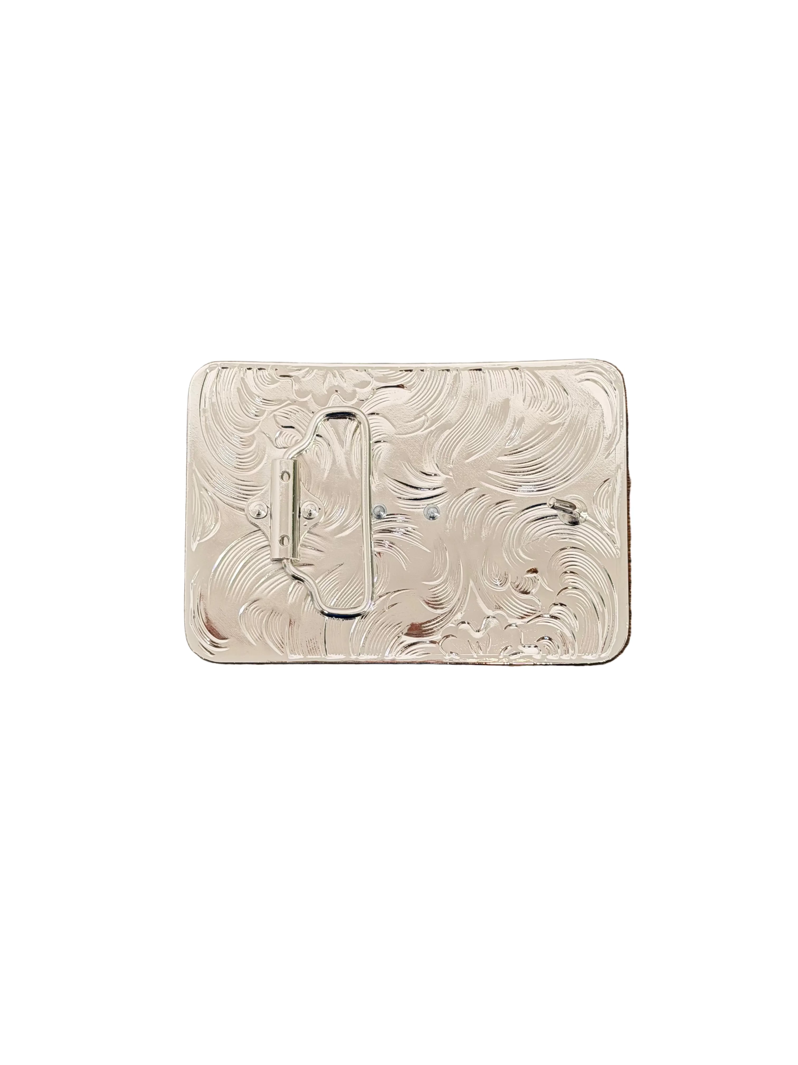 SQUARE TEXAS BULL'S HORN SILVER-BLACK DESING BUCKLE
