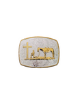 SQUARE SILVER-GOLD JINETE WITH HORSE DESING BUCKLE