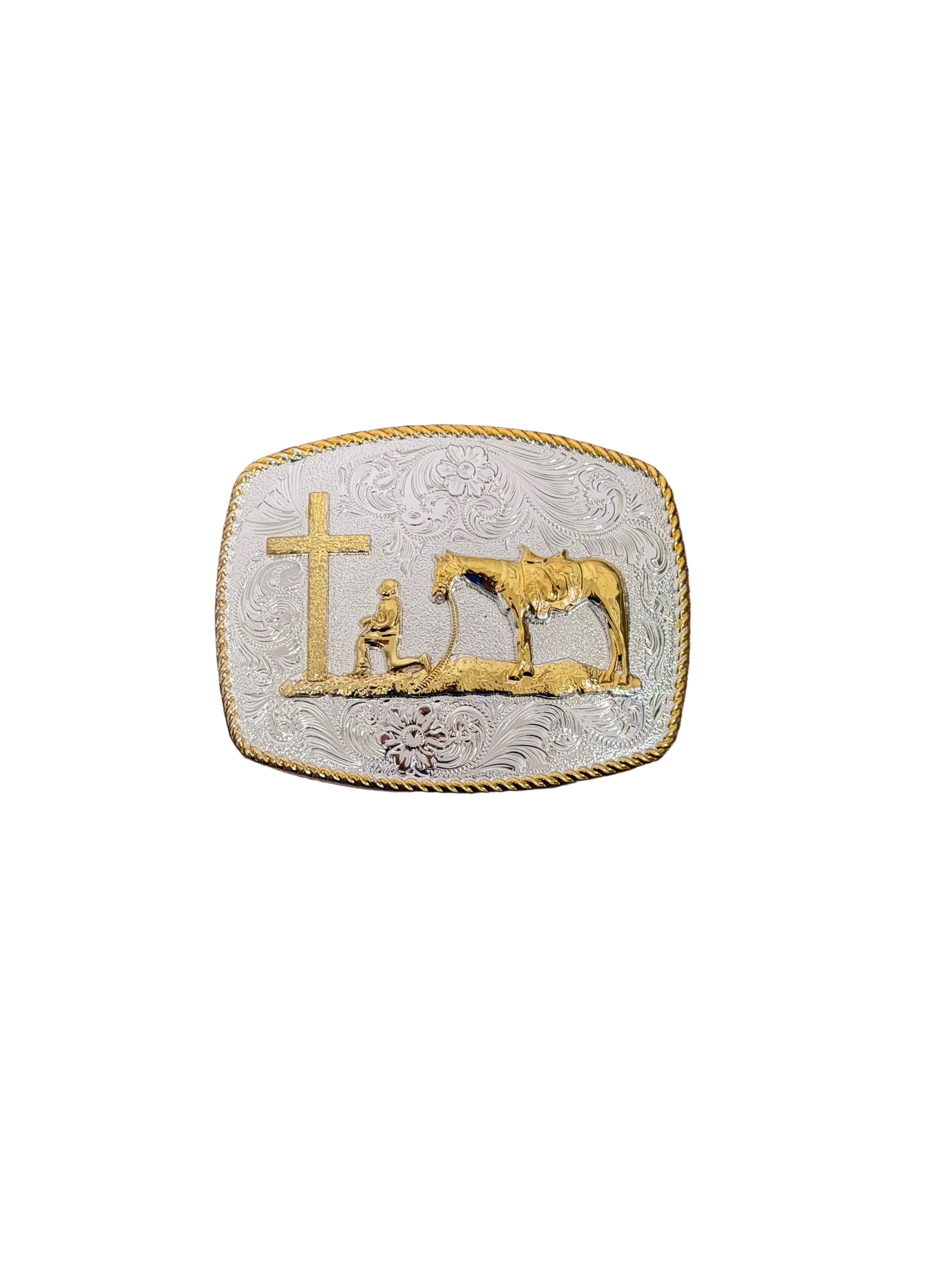 SQUARE SILVER-GOLD JINETE WITH HORSE DESING BUCKLE