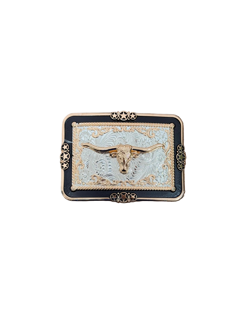 SQUARE BLACK-SILVER BULL HORN DESING BUCKLE