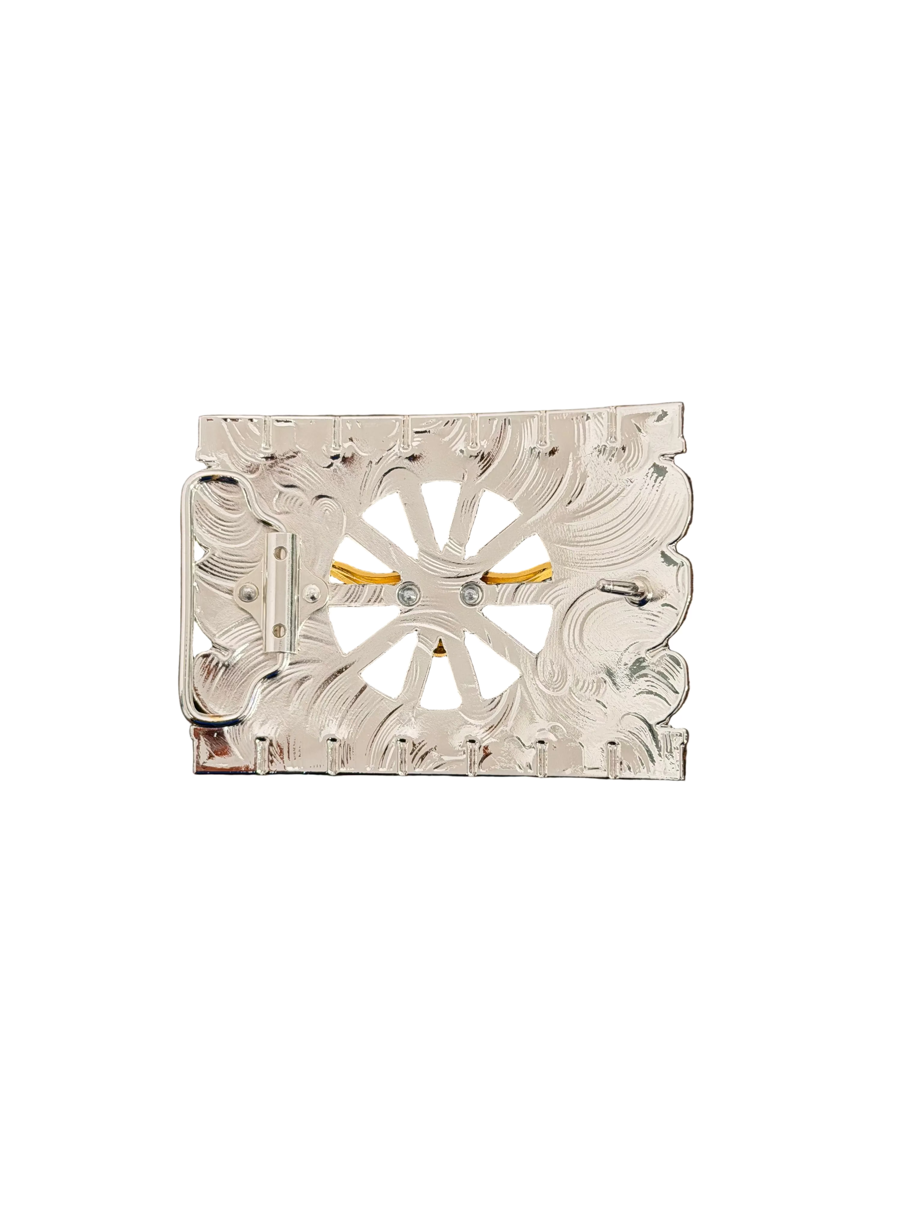 SQUARE GOLD-SILVER HORSES-BULL HORN DESING BUCKLE