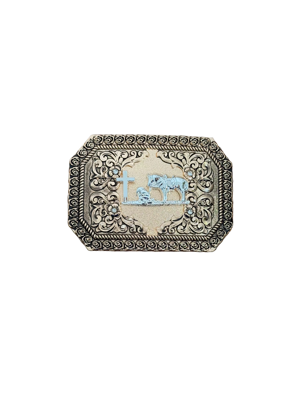 SQUARE FULL GOLD JINETE WITH HORSE DESING BUCKLE