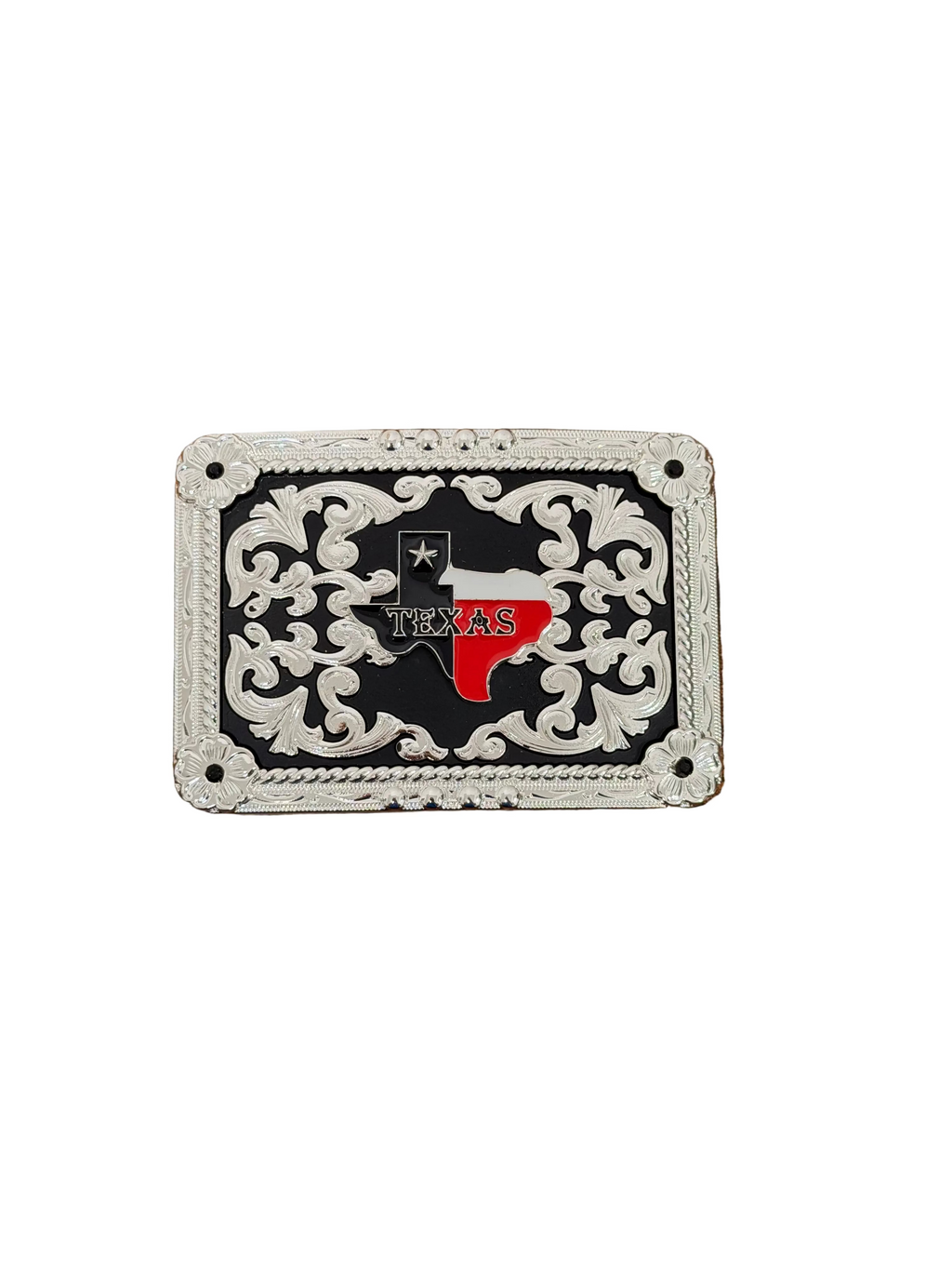 SQUARE TEXAS FLOWERS DESING SILVER-BLACK BUCKLE