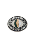 ROUND BLACK-FLOWERS SAN JUDAS DESING BUCKLE