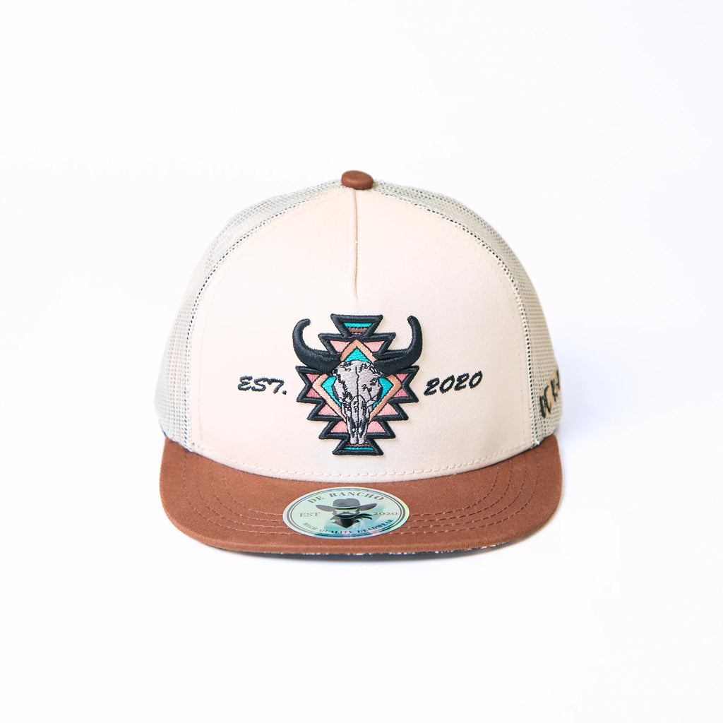 DE RANCHO BROWN BEIGE LONG HORN AZTEC CAP