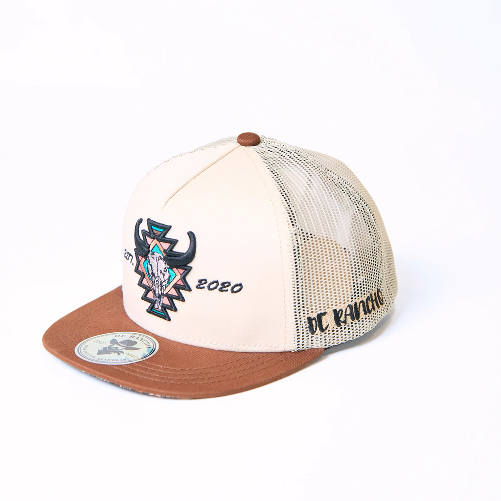 DE RANCHO BROWN BEIGE LONG HORN AZTEC CAP
