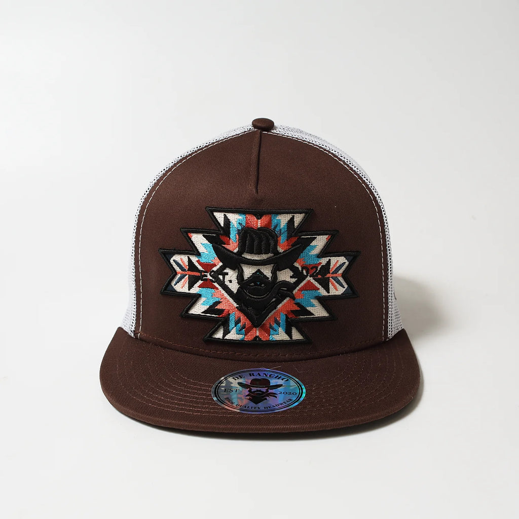 DE RANCHO AZTEC LOGO BROWN-WHITE WESTERN CAP