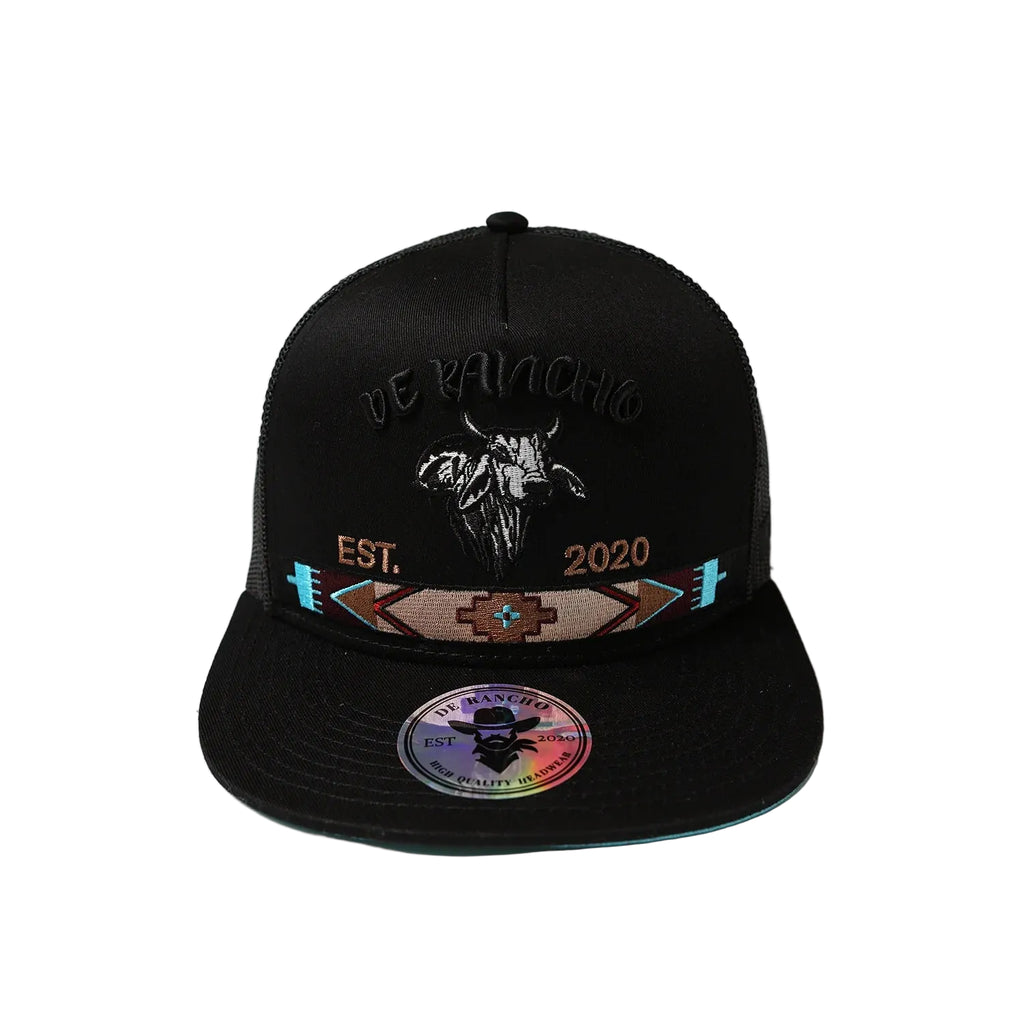 DE RANCHO BULL LONG HORN BLACK AZTEC WESTERN CAP