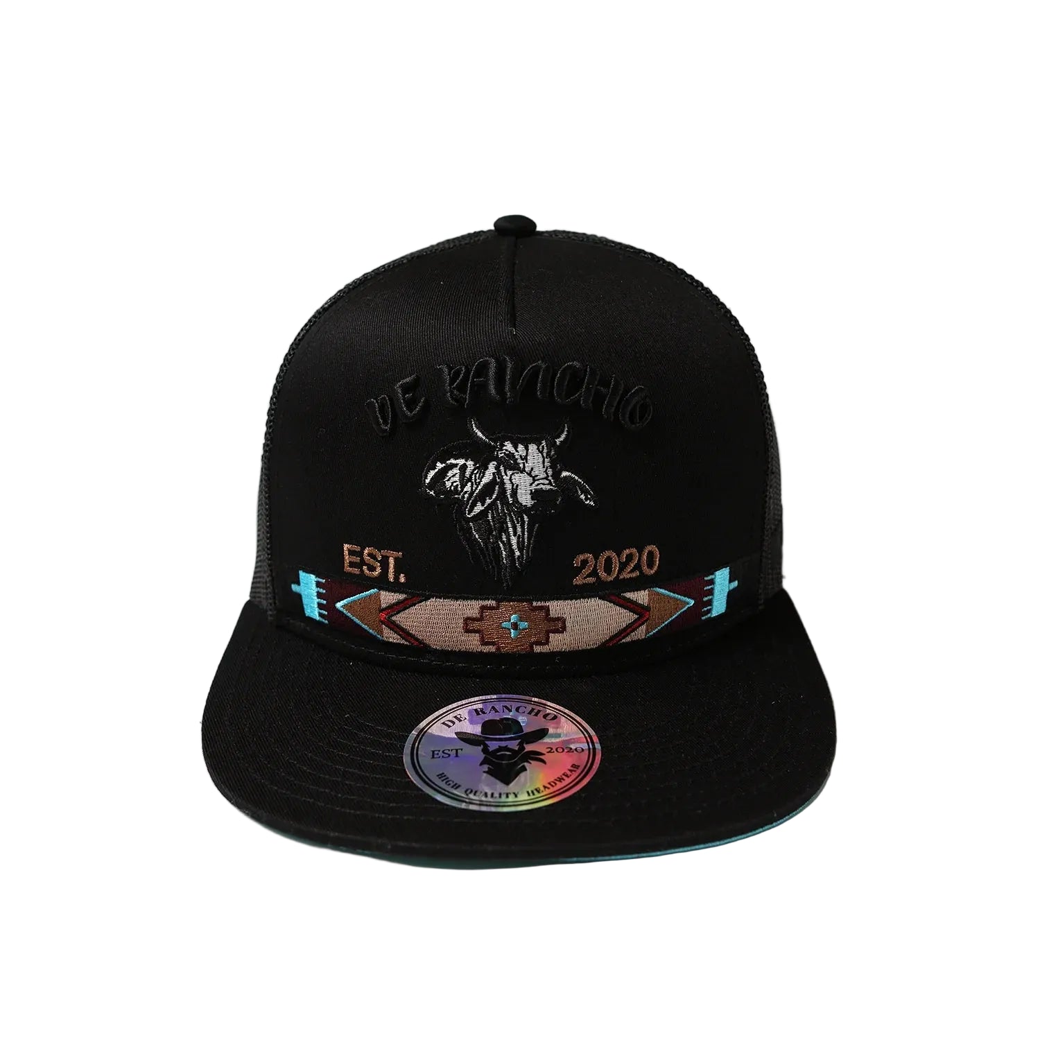 DE RANCHO BULL LONG HORN BLACK AZTEC WESTERN CAP
