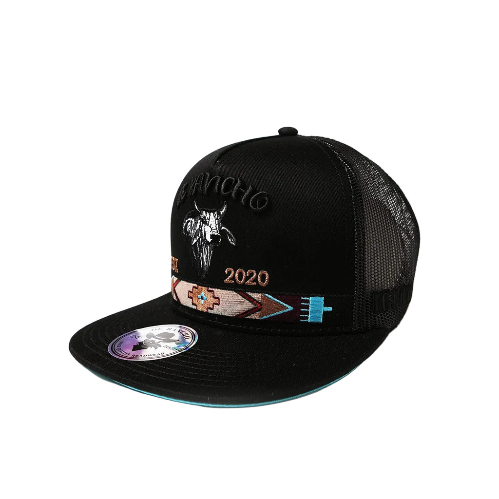 DE RANCHO BULL LONG HORN BLACK AZTEC WESTERN CAP
