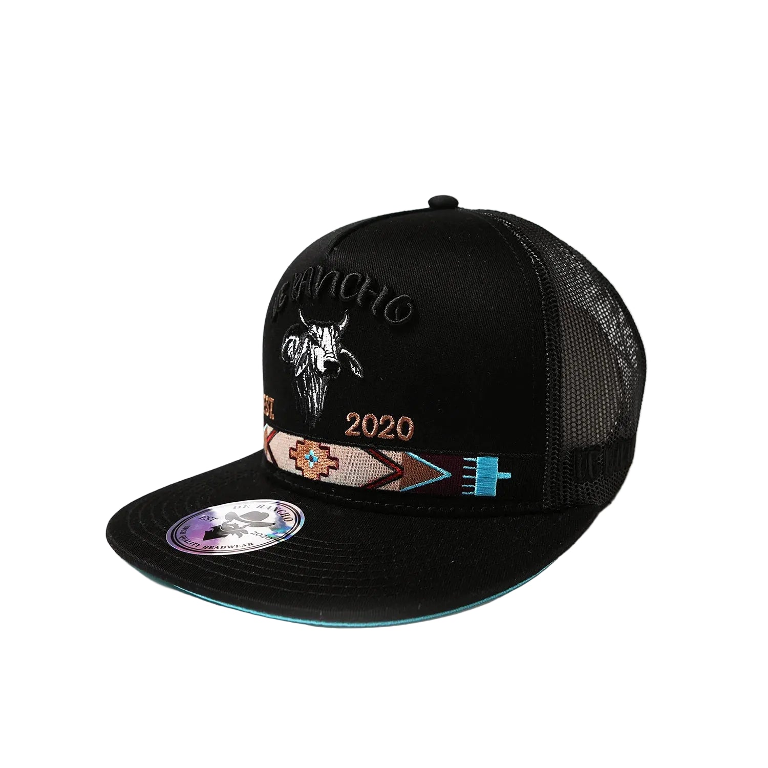DE RANCHO BULL LONG HORN BLACK AZTEC WESTERN CAP