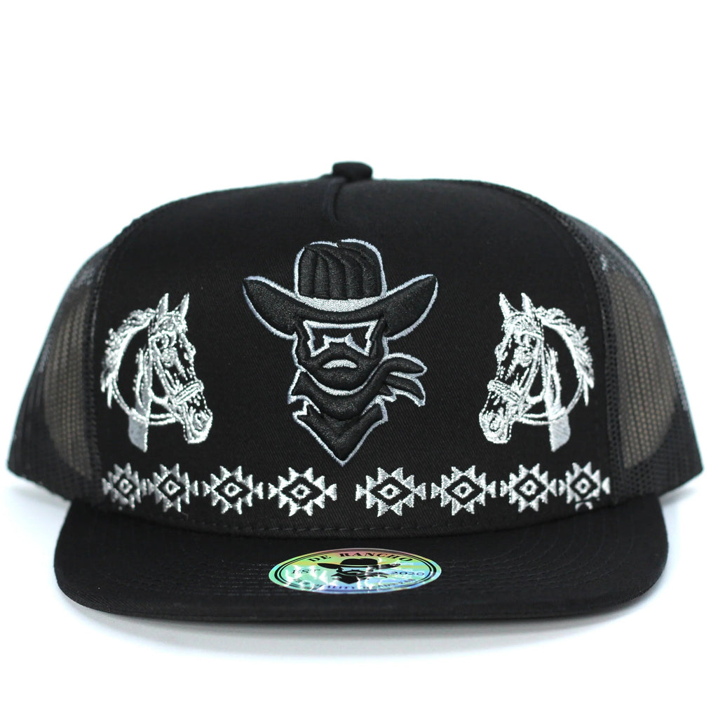 DE RANCHO WHITE HORSES FULL BLACK CAP