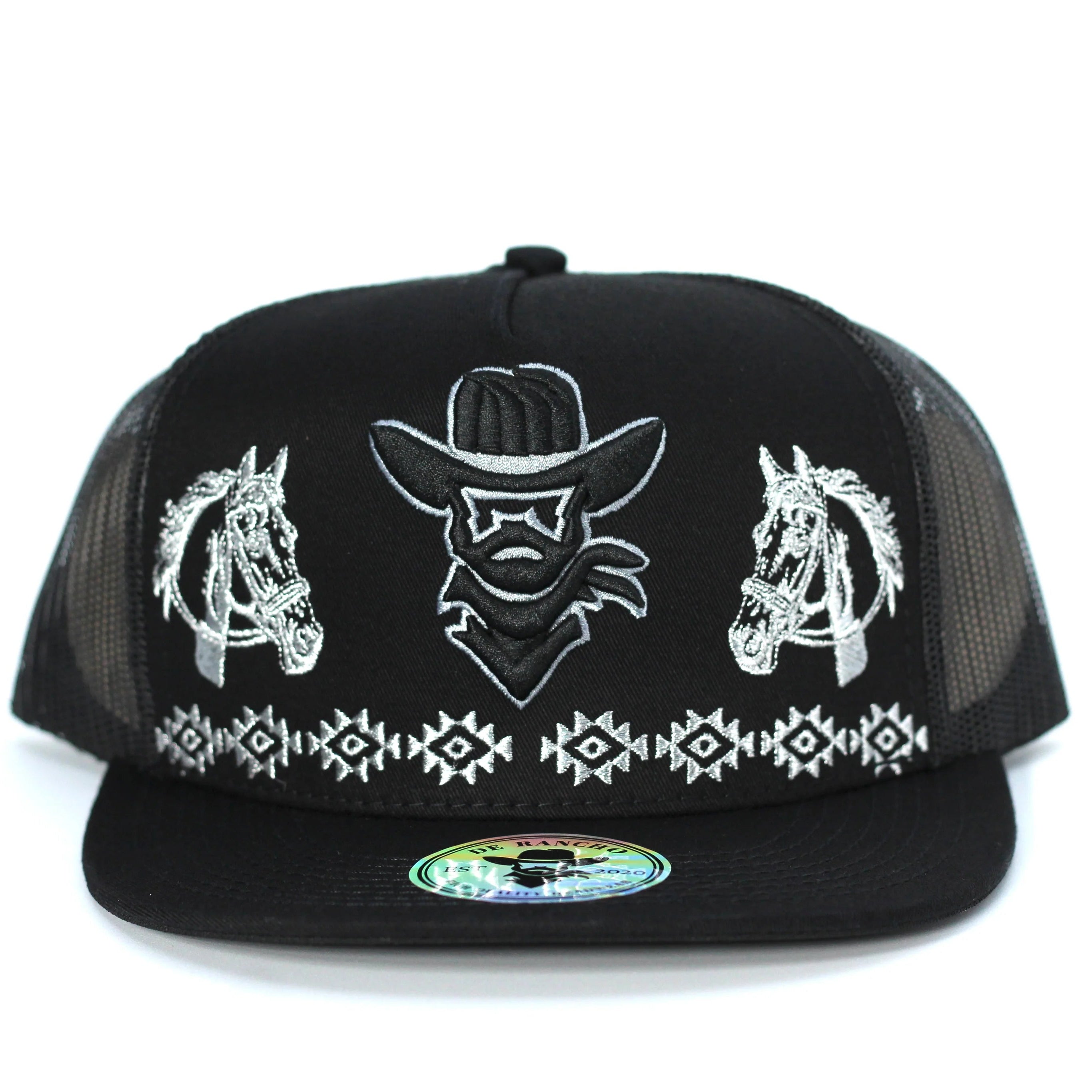 DE RANCHO WHITE HORSES FULL BLACK CAP