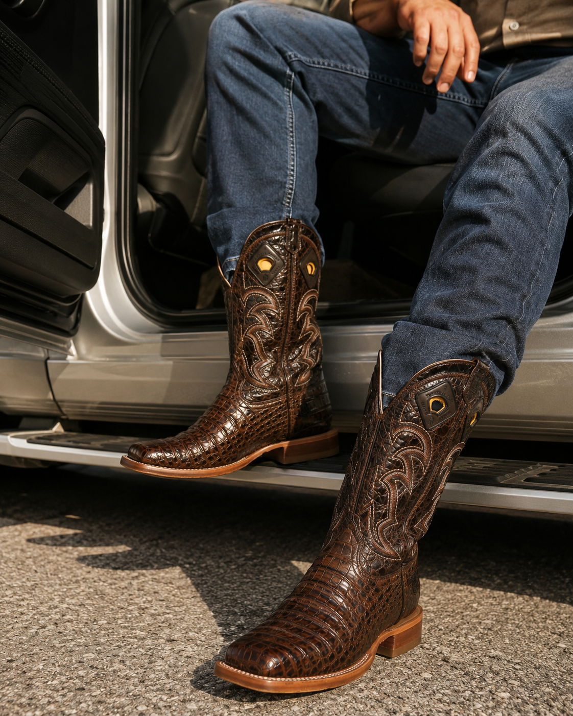 MENS MORGAN PRINT LOMO BELLY COCO BROWN SQUARE TOE BOOTS