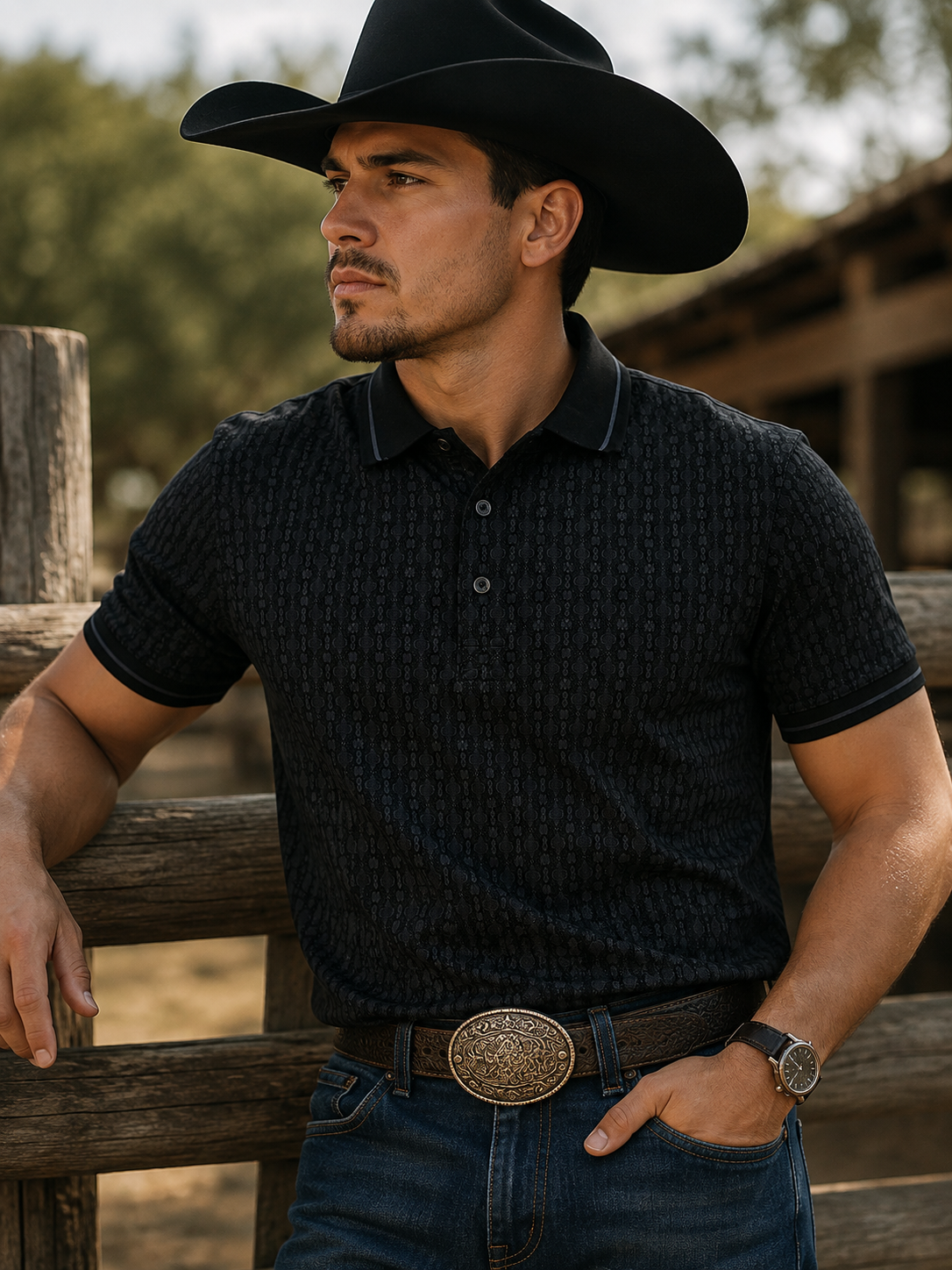 MENS  BLACK 28230 WESTER POLO SHIRT