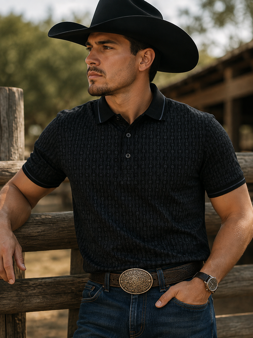 MENS  BLACK 28230 WESTER POLO SHIRT