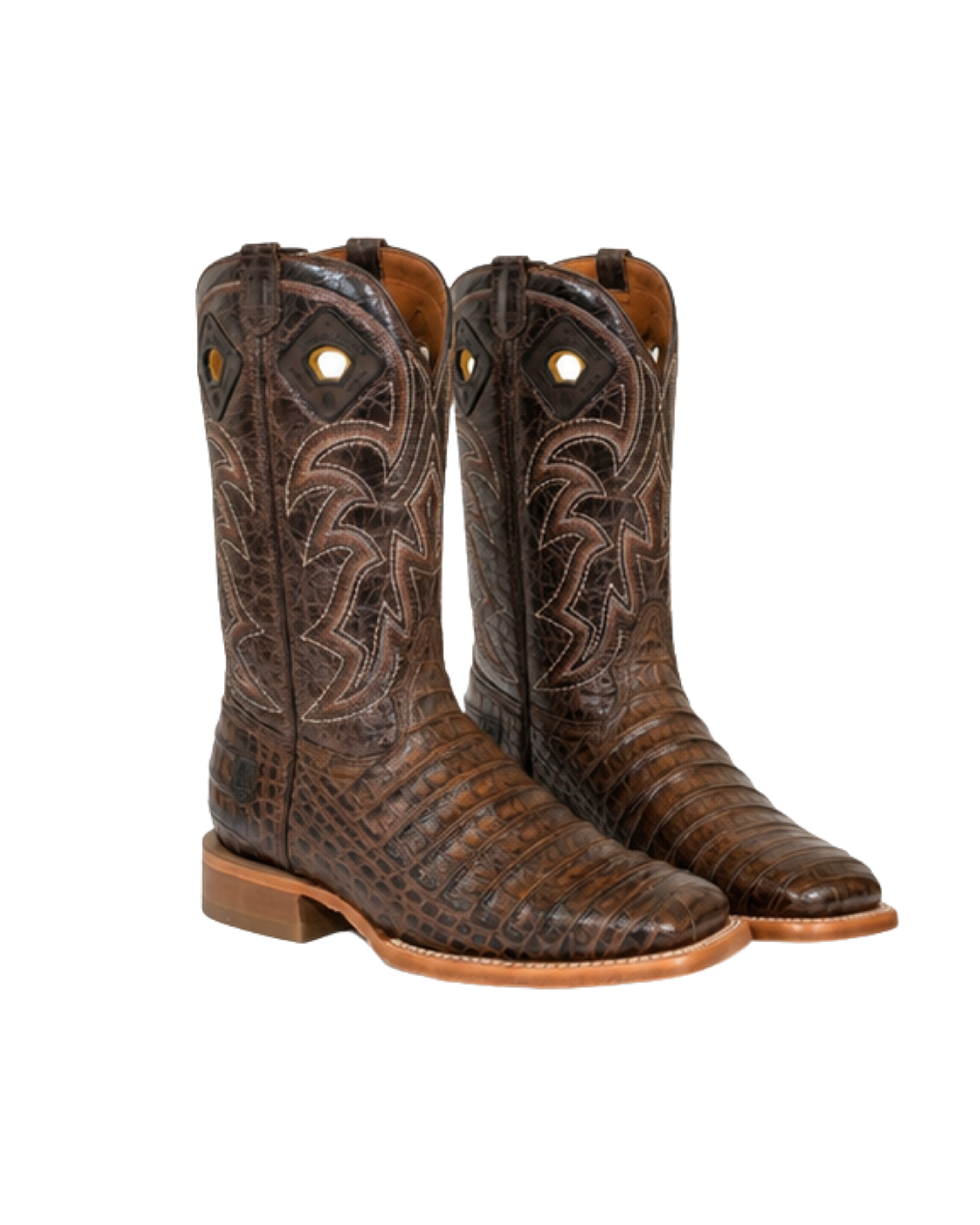 MENS MORGAN PRINT LOMO BELLY COCO BROWN SQUARE TOE BOOTS