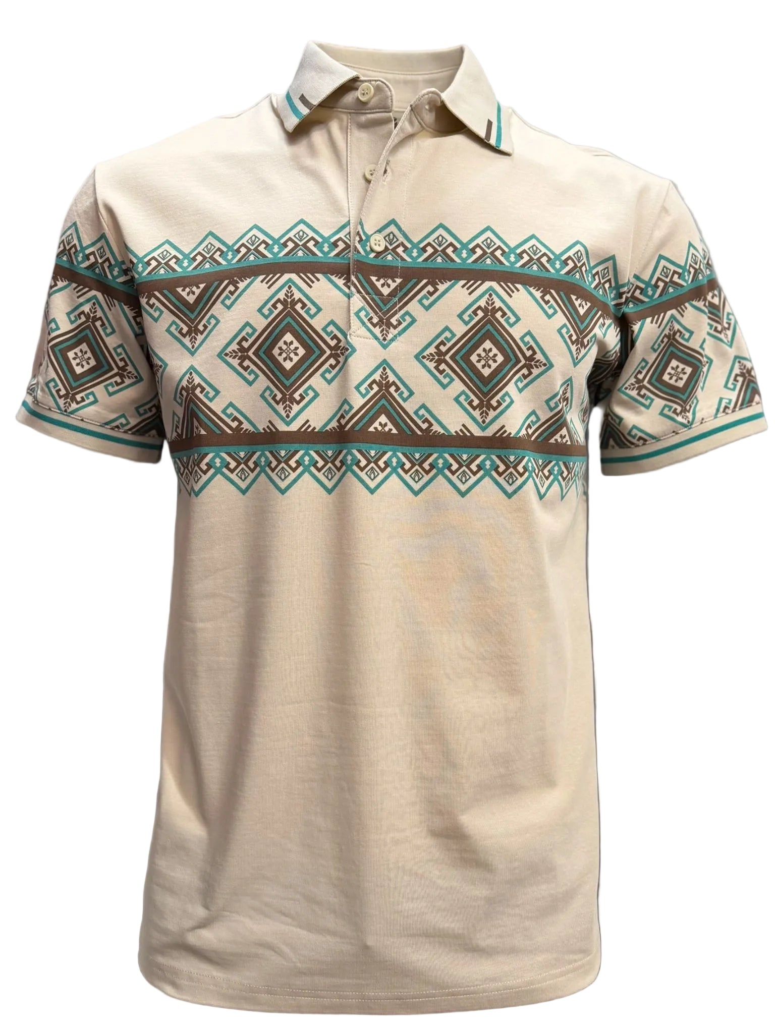 MENS BEIGE TEAL 28240 WESTER POLO SHIRT