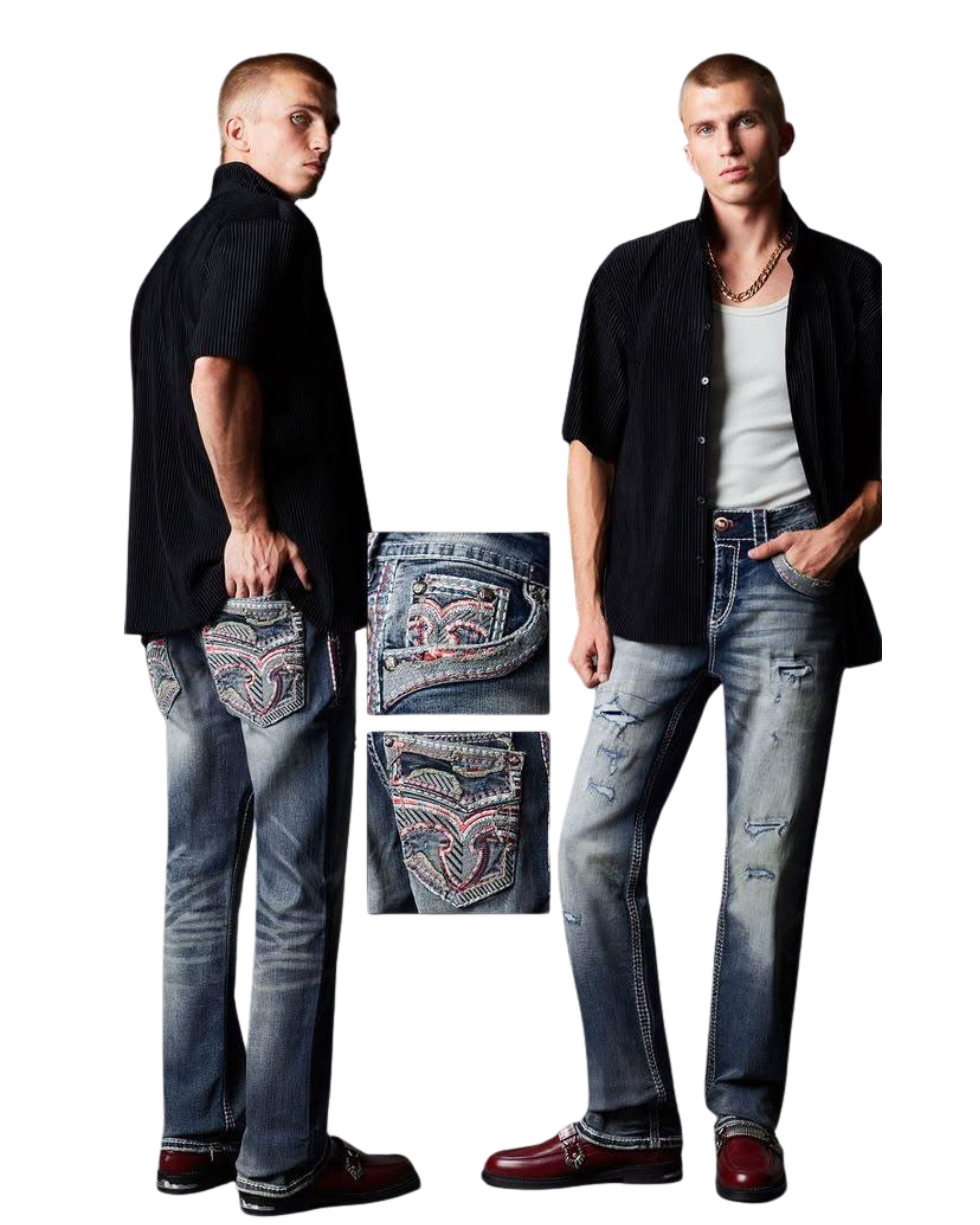MENS ROCK REBEL SPIRIT CRAFTED BOOT CUT JEANS