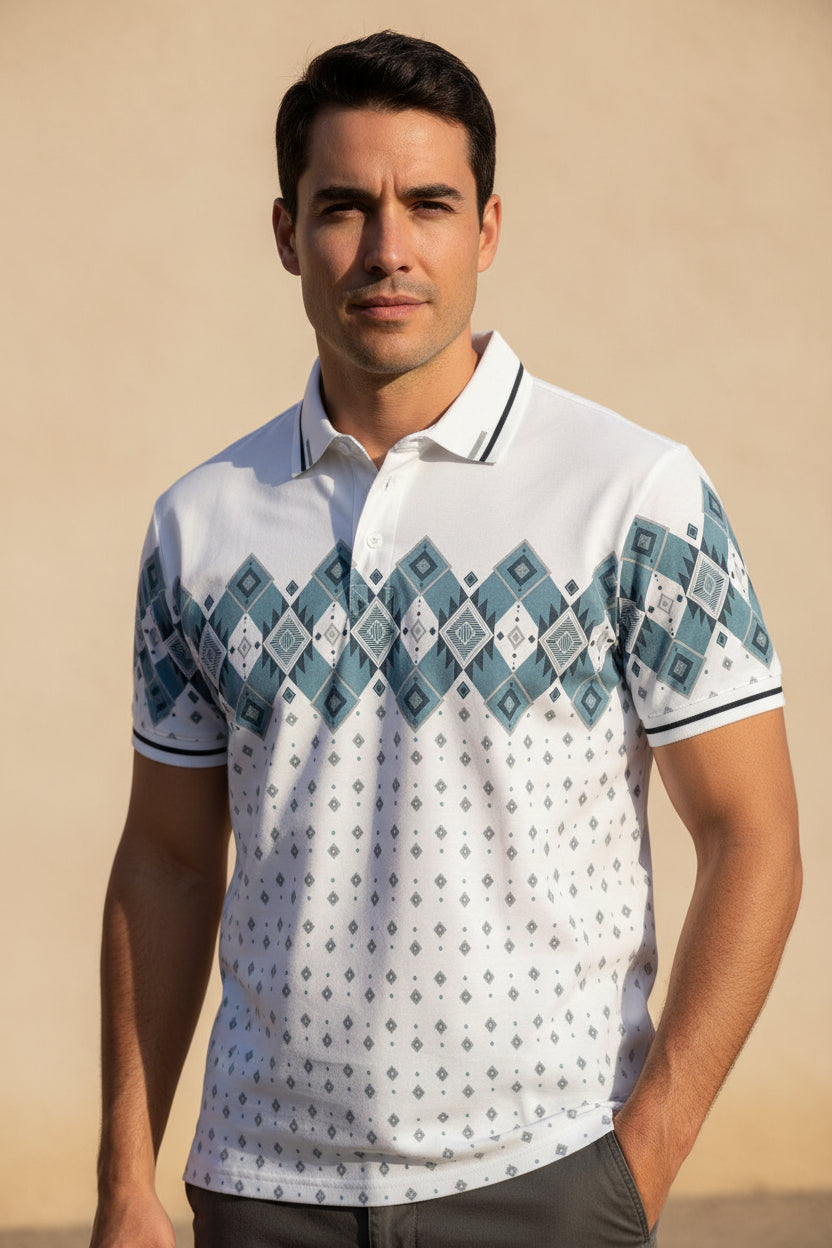 MENS WHITE 28241 WESTER POLO SHIRT