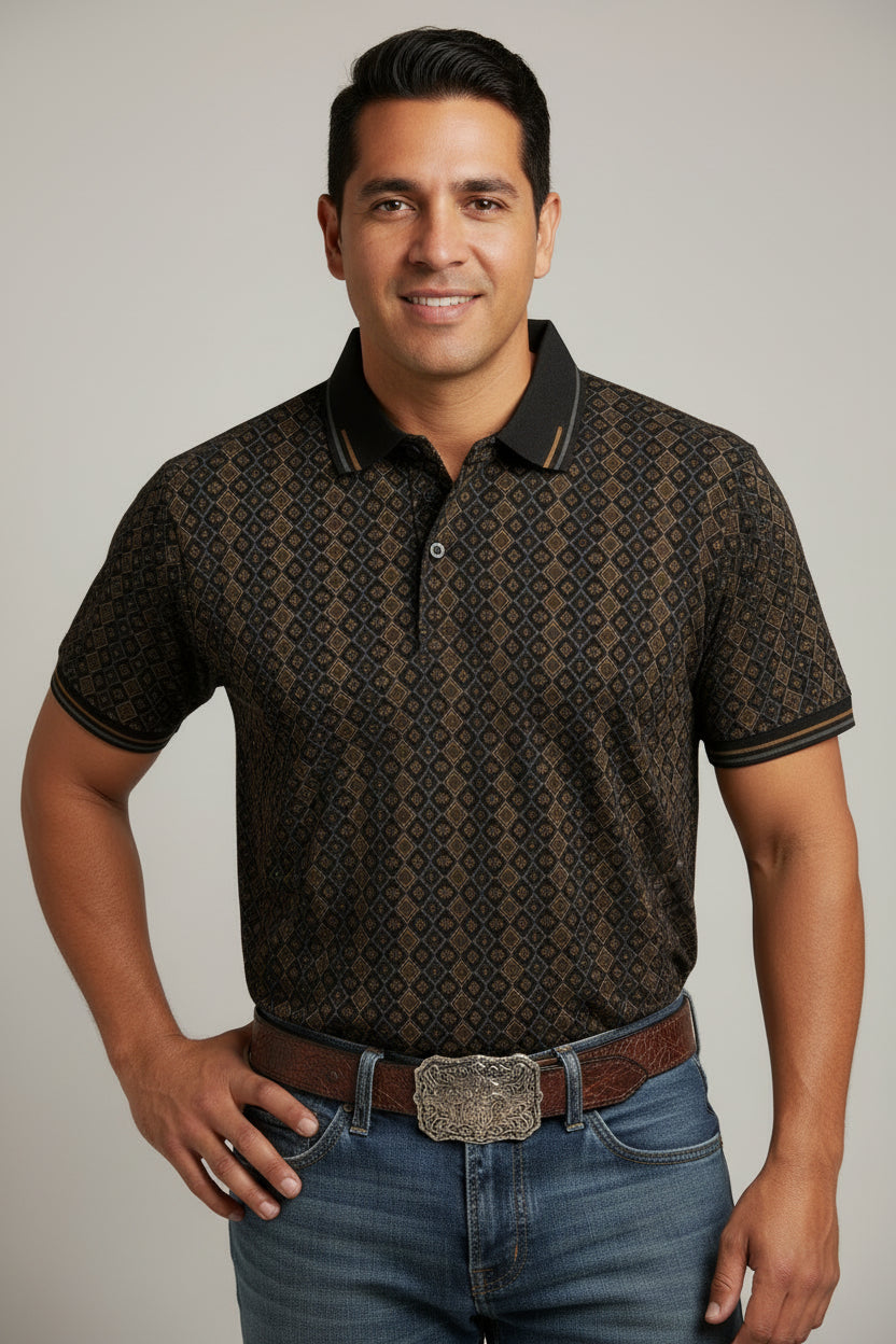 MENS BROWN-BLACK 28247 WESTER POLO SHIRT
