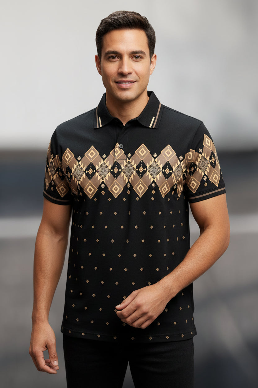 MENS PANDEX 28241 WESTER BLACK POLO SHIR